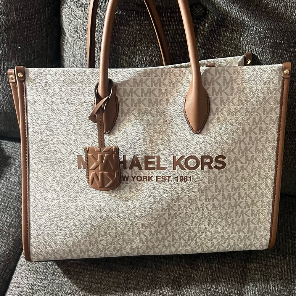 Michael Kors Cream and Brown Signature Tote